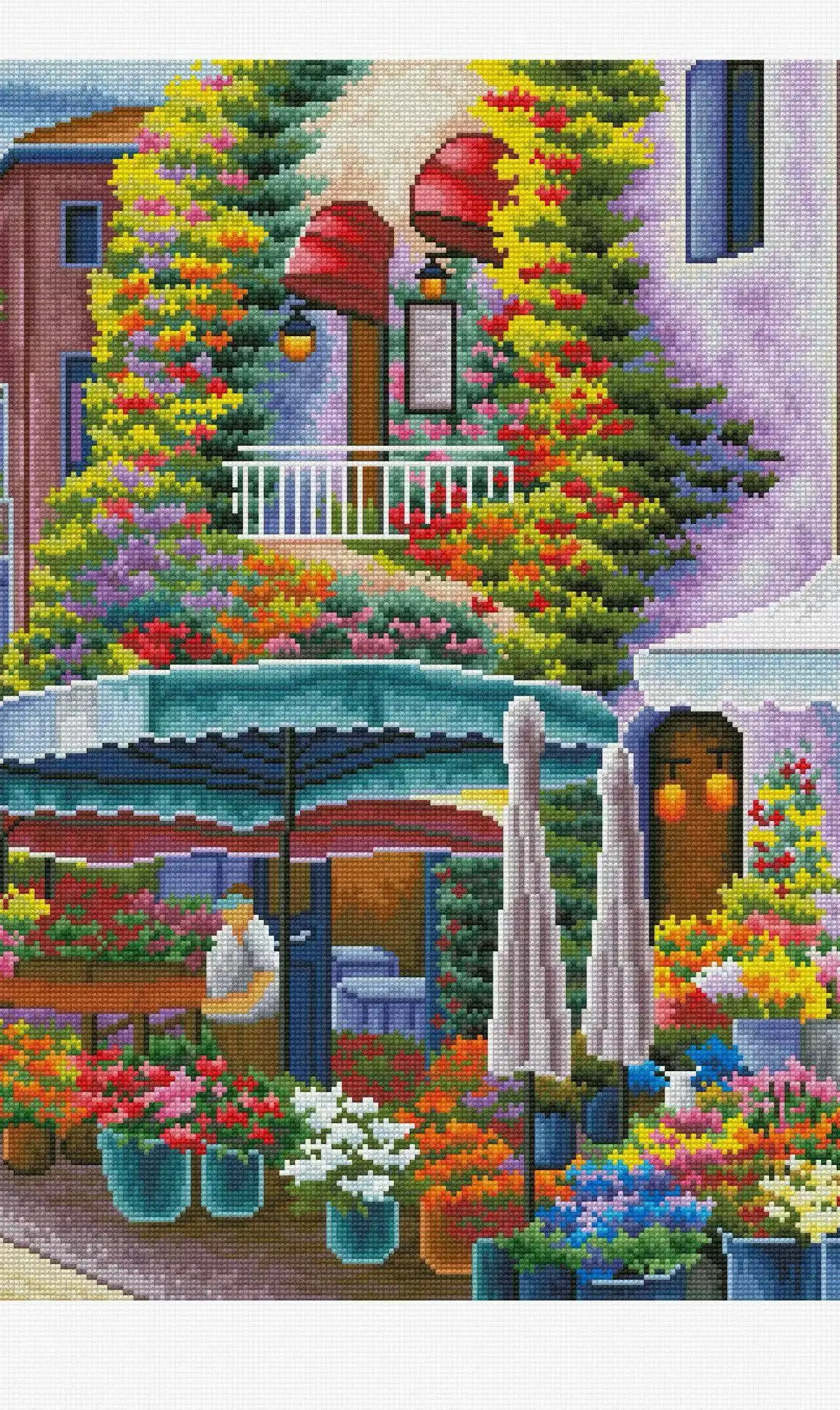ZZ5855-Romantic Flower Market 11CT 14CT 16CT DIY Stamped Cross Stitch Kit with Printed Canvas and Cotton Threads Embroidery view 6
