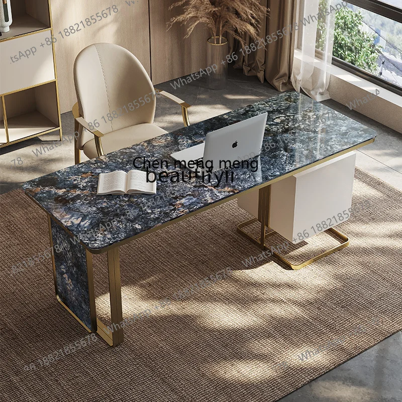 

Slate desk household with drawers light luxury champagne gold writing desk bedroom office computer desk