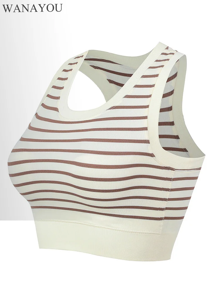 

WANAYOU Racer Back Women Yoga Bra with Pads Breathable Sports Crop Tops Color Contrast Seamless Gym Top Workout Running Vest