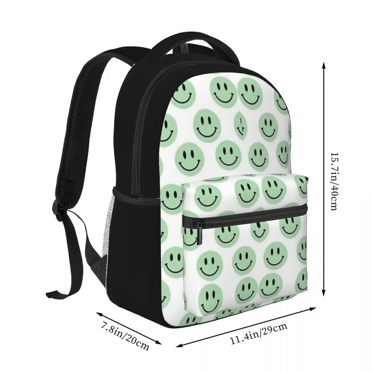 Green Smile Print School Bag Backpack Back Pack For Teenager Women Men Children Schoolbag Waterproof Bagpack 16inch