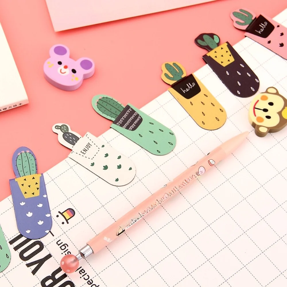 2sets(6pcs) random color Fresh Cute Cactus Magnetic Bookmarks of Page Student Stationery School Office Supply