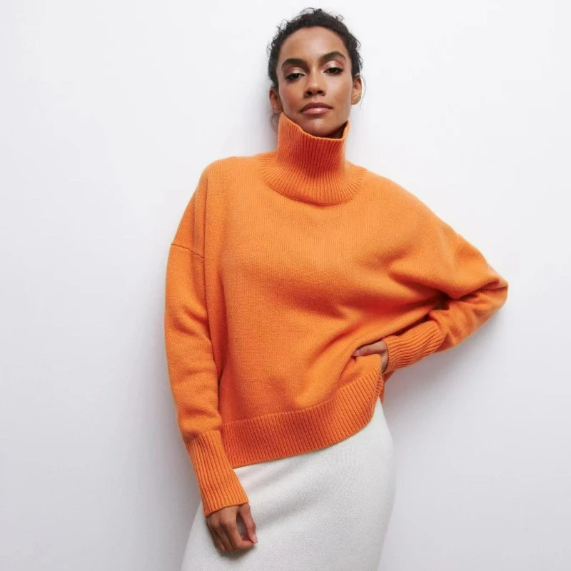 

Осень/зима 2026, персонализированный женский однотонный свитер, модный вечерний свободный бестселлер в европейском стиле, свитер с полувысоким воротником