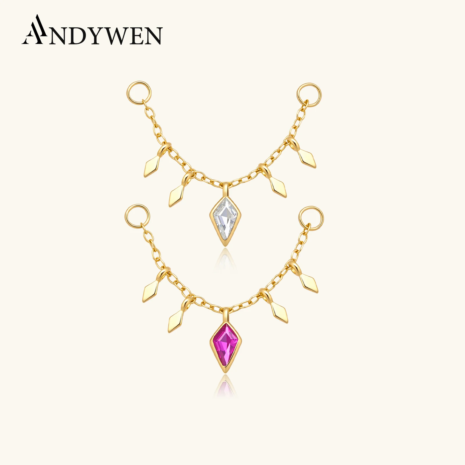 

ANDYWEN Women 925 Sterling Silver Rhombus CZ Rose Red Zircon Pendant Drop Earring 2026 Chic Shiny Party Dainty Jewelry Gift