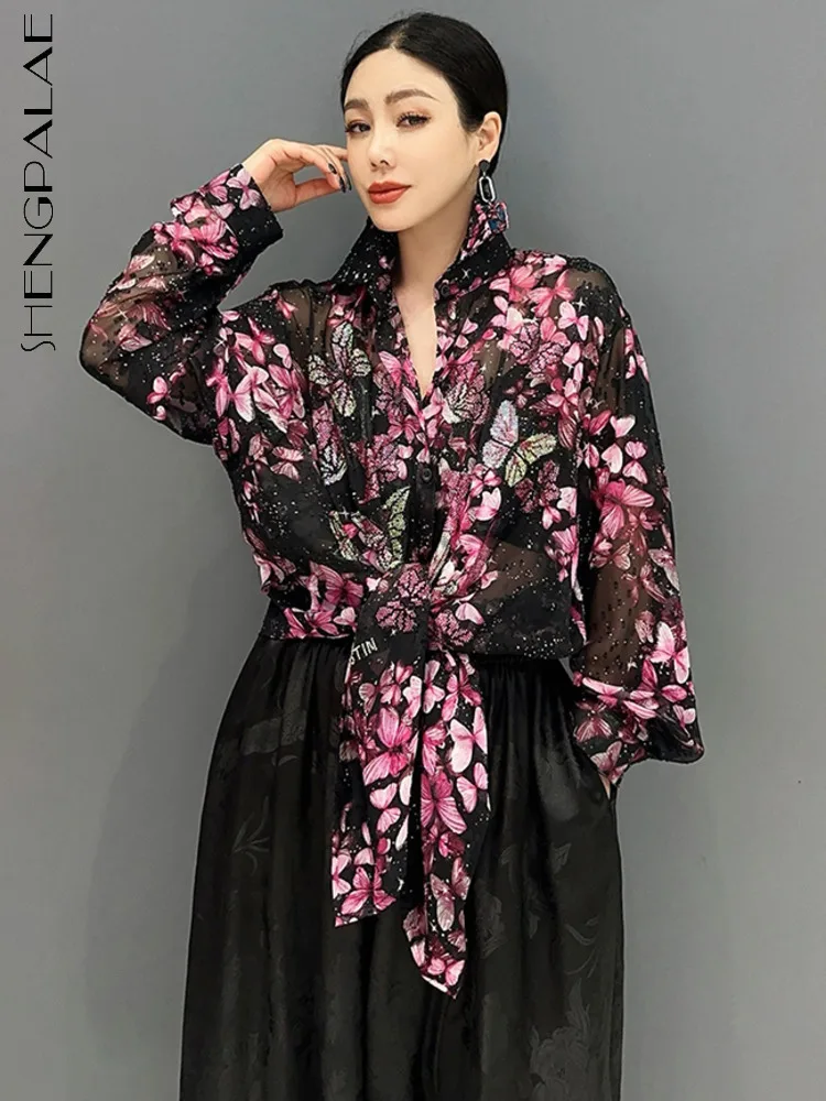 SHENGPALAE 2024 New Summer Embroidered Butterfly Long Sleeved Shirt Korean Fashion Casual Loose Women\'s Clothes Blouse 5C1252