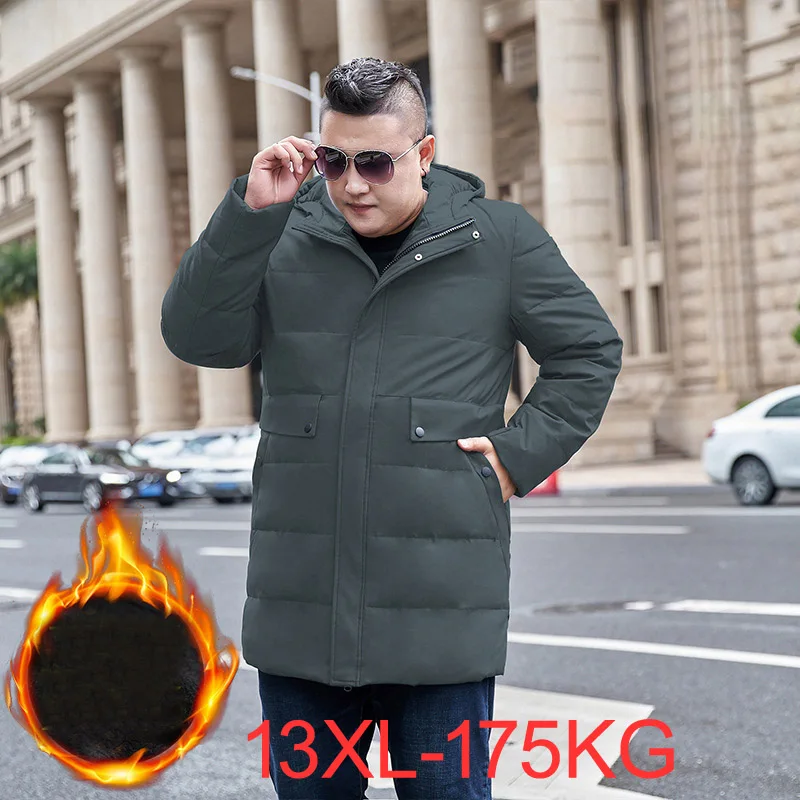 Winter men's extra large collar collar down jacket winter jacket 175kg plus size hooded warm down jacket 12xl tide 13XL