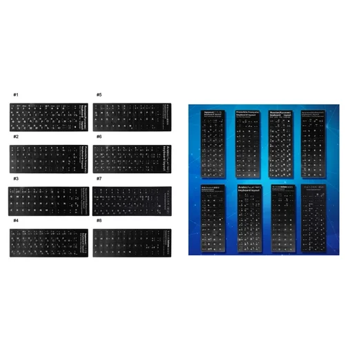 Imagen 1 del producto Pegatinas de teclado en varios idiomas, pegatinas duraderas impermeables para botones, ruso, español, japonés, alemán, árabe, coreano, italiano