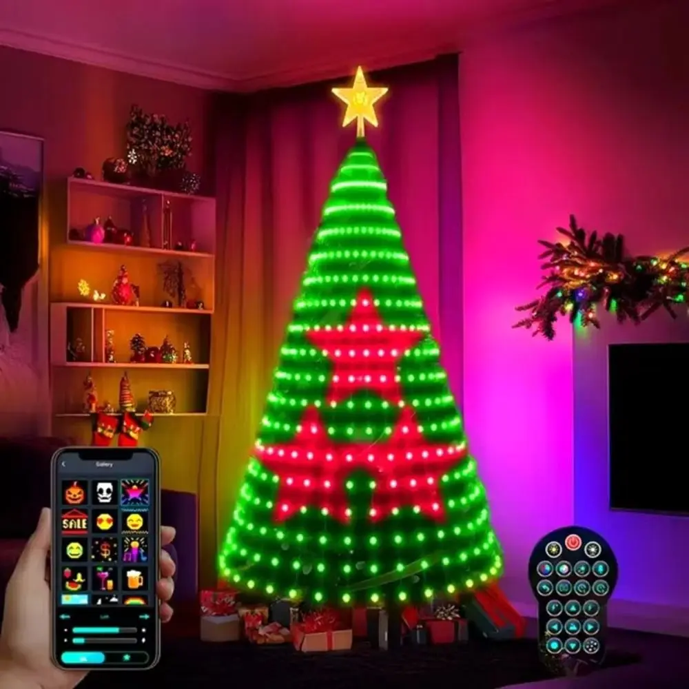 400 LED Smart Christmas Tree Lights Timer Function Music Sync DIY Pattern Lights Star Topper RGB LED LED String Lights