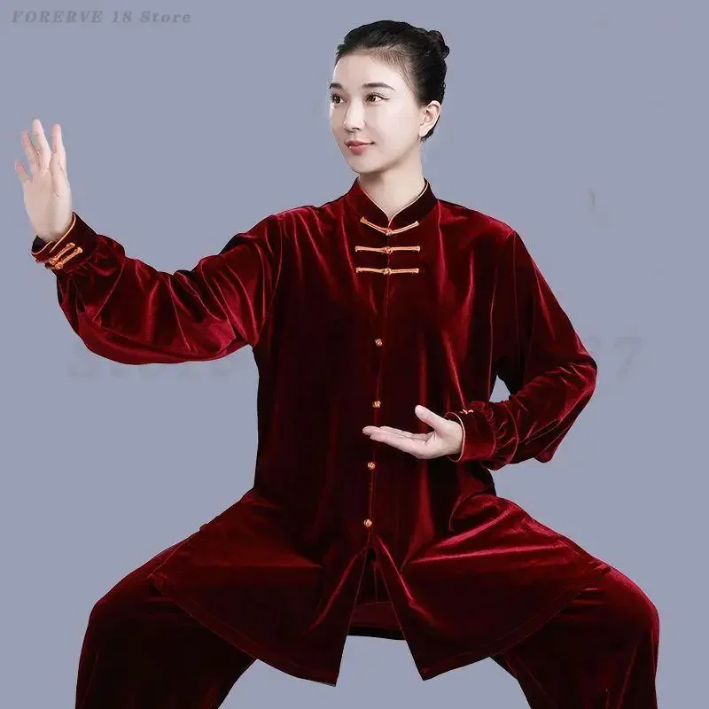 

Chinese Traditional Kung Fu Uniform Autumn Winter Retro Velvet Tai Chi Costume Stage Performance Martial Arts Clothing Tang Suit
