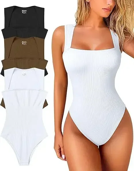 2026 Neu Damen Gerippter Square-Neck Bodysuit – Heißer Verkauf Ärmelloses Nahtloses Tanktop Bodycon Shapewear Kontroll-Streetwear Y2K Kleidung – Detail 4