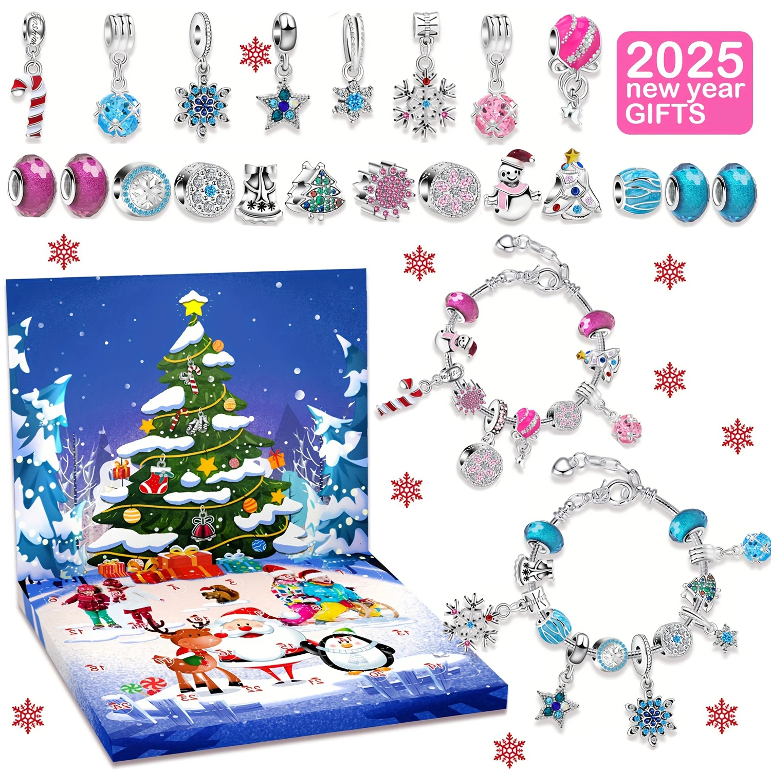 

24-Day Christmas Advent Countdown Calendar Delicate Blue and Pink Beaded Bracelet Making Kit Creative DIY Jewelry Making gift