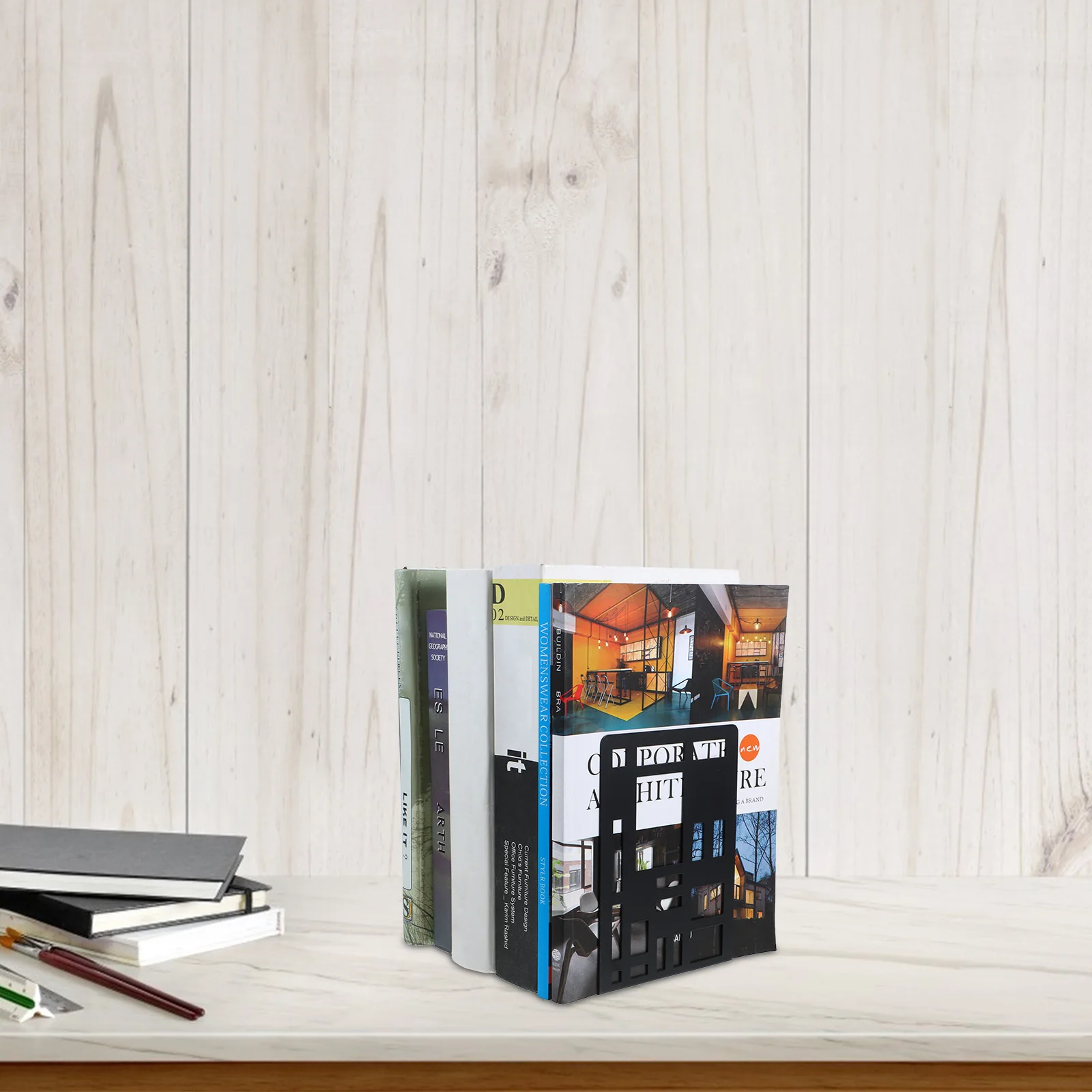 2Pcs Geometric Iron Bookends Decorative Book Holder Multi-Function Book Organizer for Office Home Shelf Study Accessories
