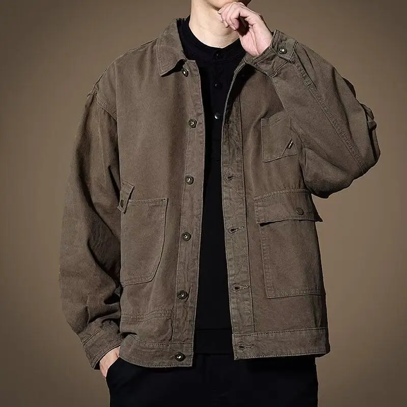 High-end Work Jacket Denim Spring Autumn Men's Trendy Brand Loose American Large Size Retro Top Casual