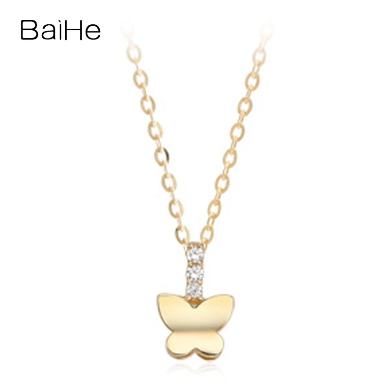 

BAIHE Solid 14K Yellow Gold 0.06ct H/SI Natural Diamond Butterfly Necklace Women Fine Jewelry Making Gjerdan flutur Collar