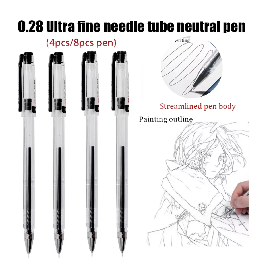 0,28 mm neues ultrafeines Gel-Signaturstift-Set, Vollnadelrohr-Buchhaltestift mit schwarzer Tinte, Ausdünnungsstift für Strichzeichnungen
