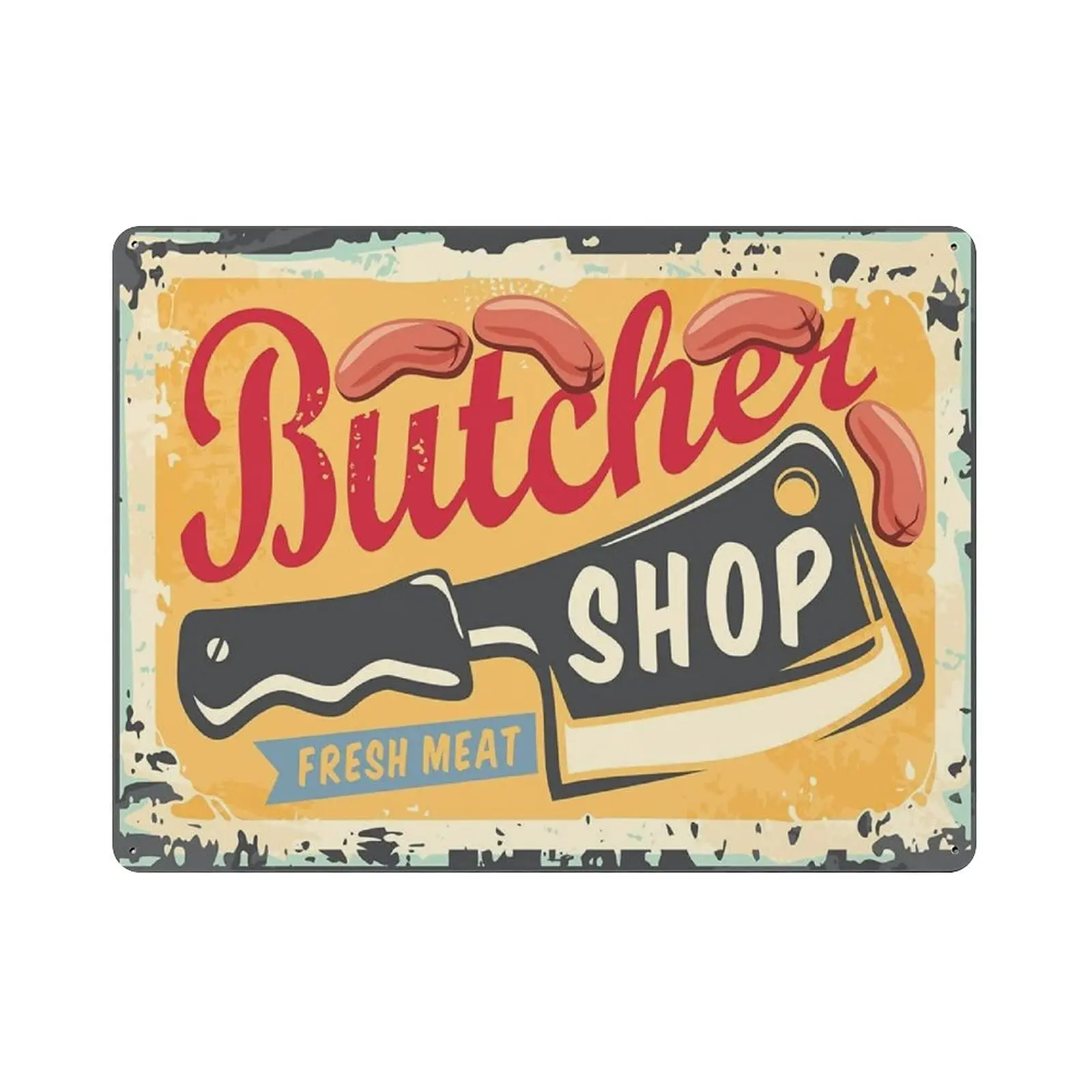 PPFINE Metal Tin Sign Butcher Shop with Cleaver Graphi Vintage Tin Poster Metal Sign Wall Decoration Country Kitchen Home Garage