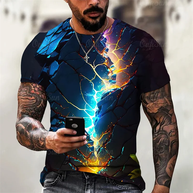 3D Print Lightning T Shirt Men Rosy Clouds Pattern Tees Summer Street Fashion Casual Short-Sleeve Tops Loose Round Neck T-Shirts