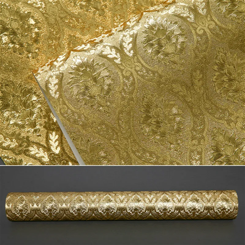 Luxury Classic Gold Wallpaper Bedroom Living Room Relief Damask Wall Paper Roll Glitter Wallpaper Gold Foil papel de parede обои