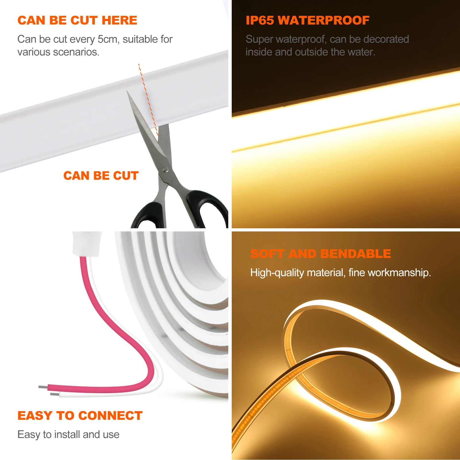 DC12V 24V COB NEON LED Strip Lights 10M 320LEDs/M Adhesive Tape Night Lamp IP67 11mm Ultra Bright RA90 Linear 3000K 4000K 6000K