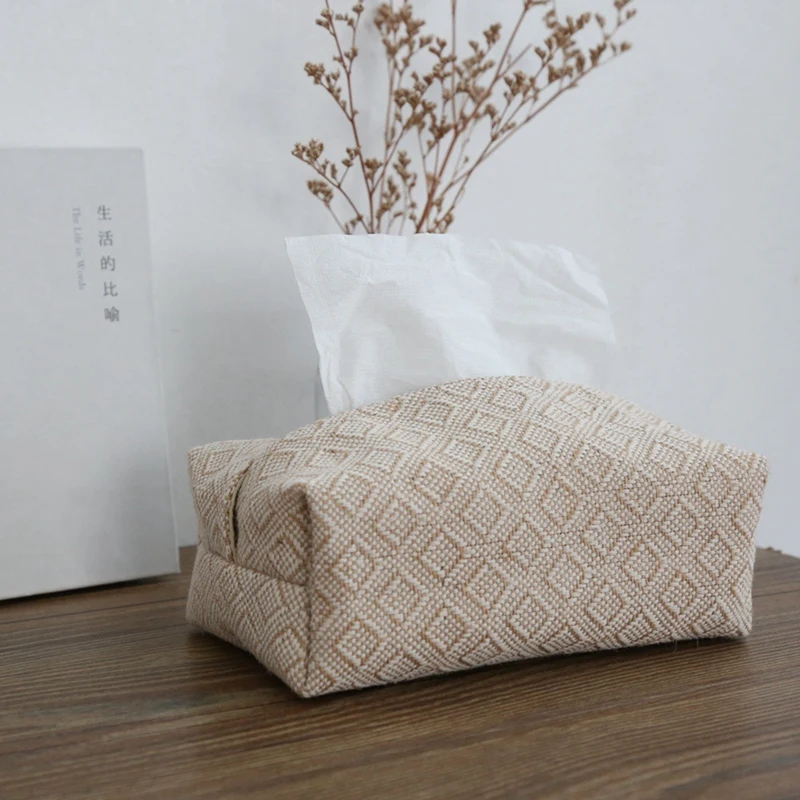 Jute Simple Tissue Box Living Room Cotton Pumping Tissue Case Car Towel Napkin Papers Holder Pouch Table Home Decor