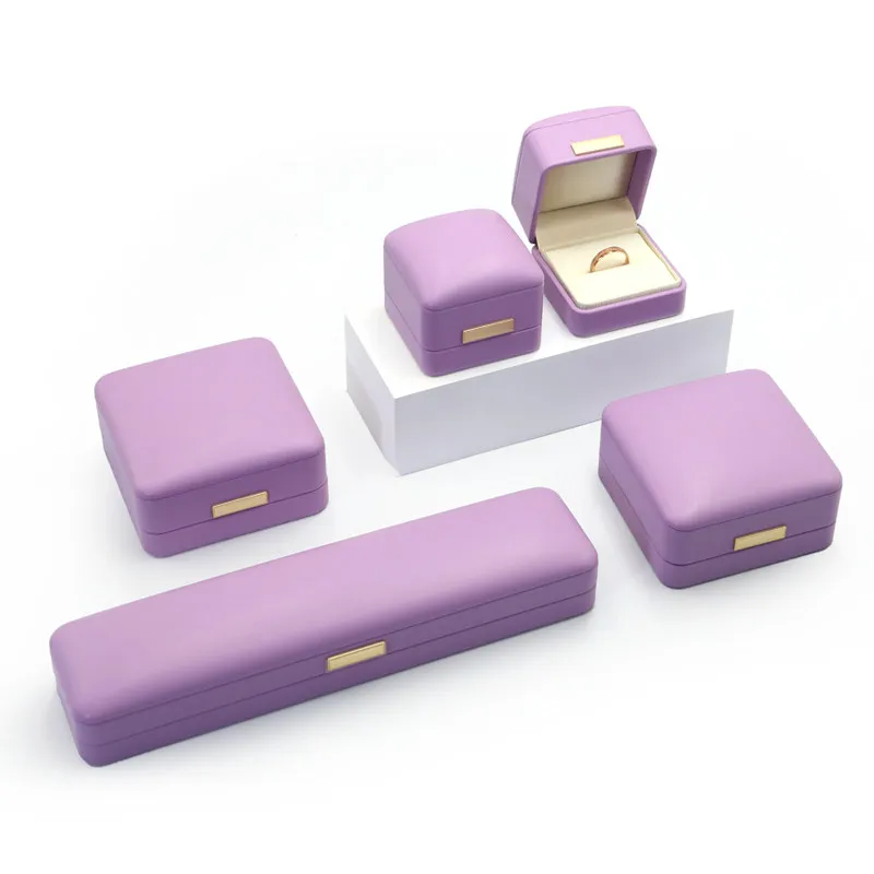 Purple PU Leather Jewelry Box Ring Earring Necklace Pearl Bracelet Storage Organizer Gift Packaging Display Case