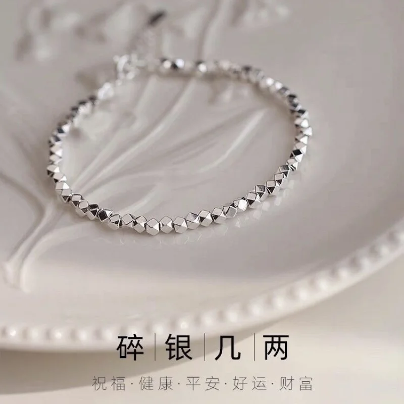 

999Pure Silver Broken Silver Several Tael Sugar Cube Silver Bracelet Girlfriend Moonstone Niche Broken Silver2023New Light L