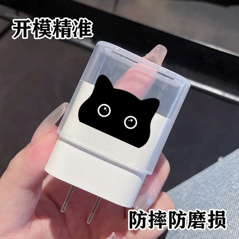 Cute Black Cat Charging Data Cable Protector Winder Accessories for iPhone 18/20W Charger Protective Cover USB Cable Winder