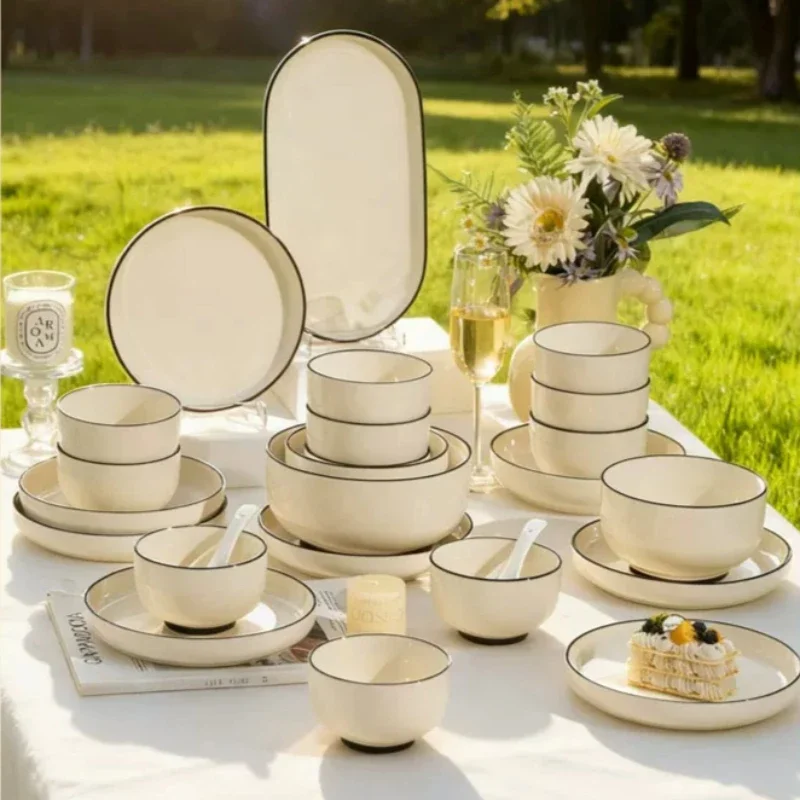 Aesthetic Full Set Dinner Set Plate Design Unique Elegant Ceramic Dinner Set Luxury Kitchen Designer Bajilla Ceramica Dinnerware