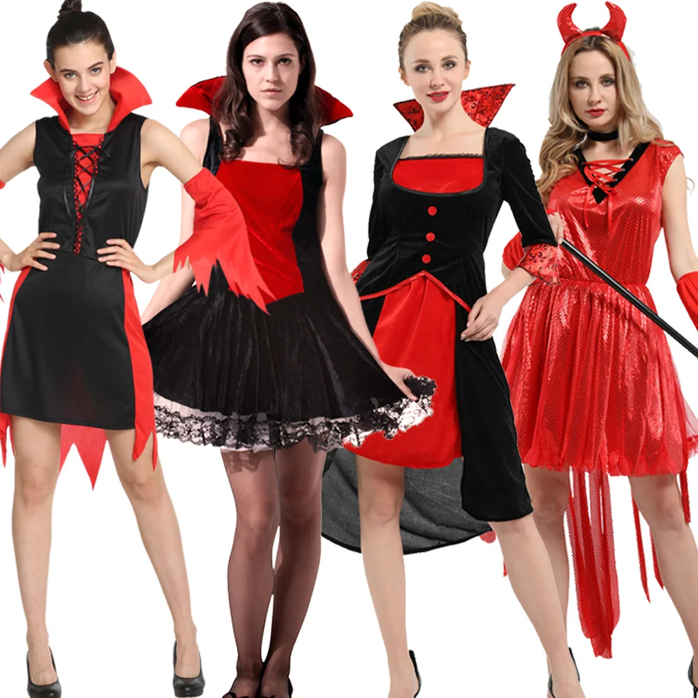 Halloween Medieval Witch Dress for Women Cosplay Vampire Carnival Party Performance Clothing