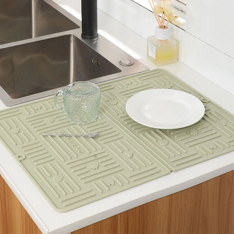 Silicone Drain Pad Heat-resistant Pad Kitchen Countertop Protection Mat Drain and Anti Slip Large Pot Cup Silicone Drainage Pad