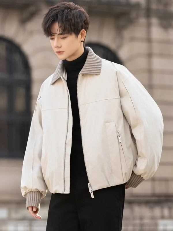 

TANGZ Studio Detachable Collar Men's down Jaet ort Sle Warmth Winter Coat High-End Feel ex Zipper Closure Casual Wear