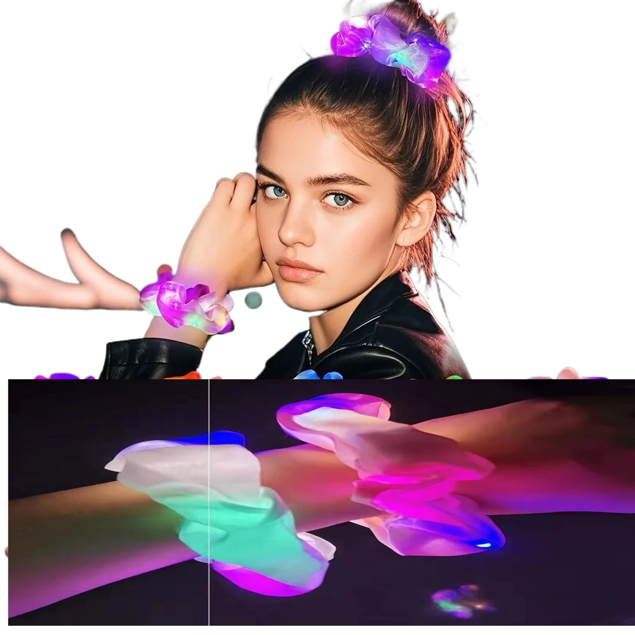 Led fluorescente faixa de cabelo cor fluorescente bandana de cabelo cinta luminosa boate cabeça luminosa jóias