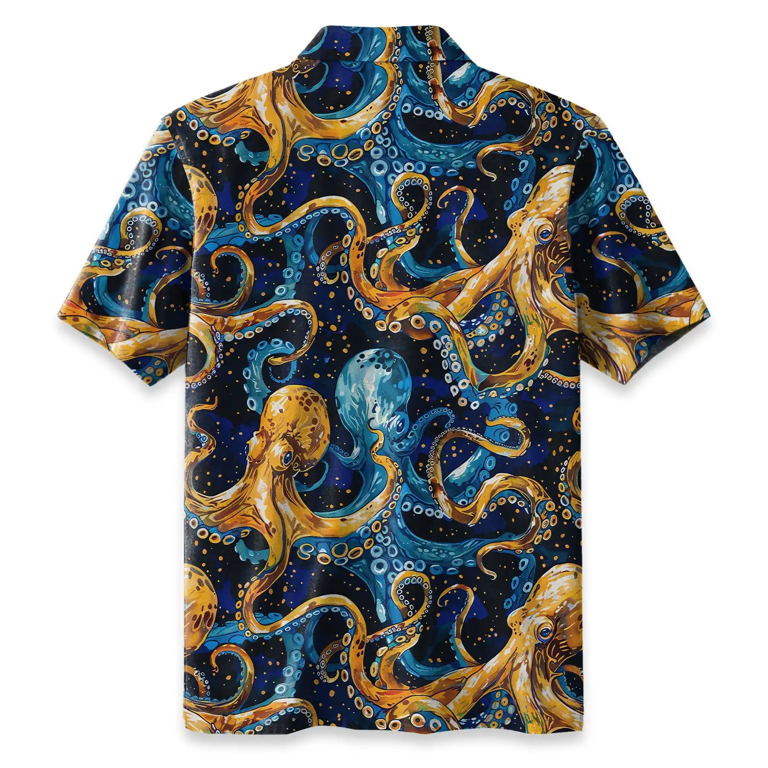 Men's Summer Octopus Print Hawaiian Short Sleeve Shirt Allover Ocean Pattern Button Down Loose Fit Beach Vacation Casual Shirt