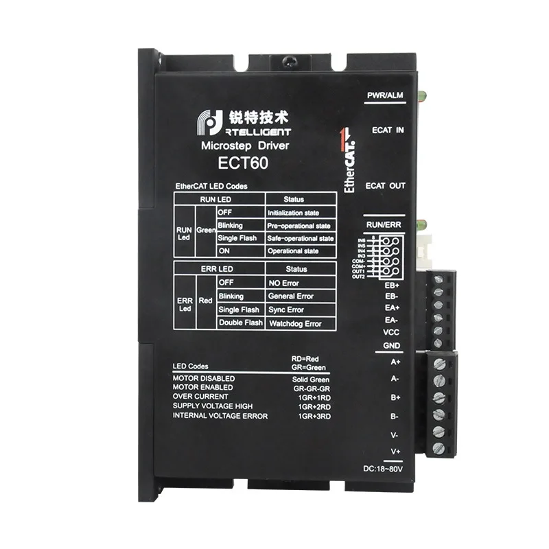 Nema 23 Driver de Passo de Circuito Fechado 6a 1850v dc Ethercat Fieldbus Driver de Motor de Passo para Mecânica Cnc Ect60