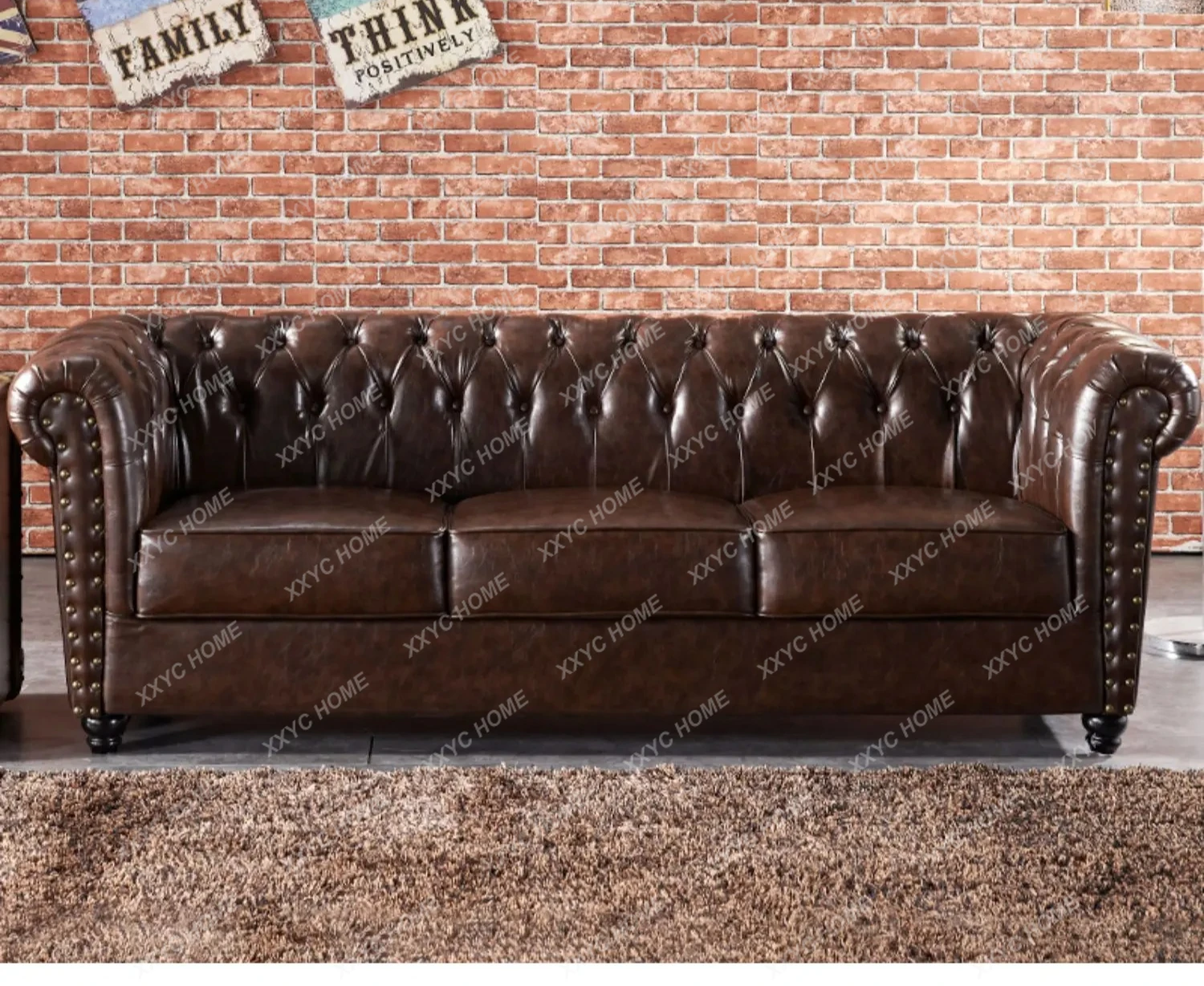oil wax leather buckle sofa  light luxury retro single leather