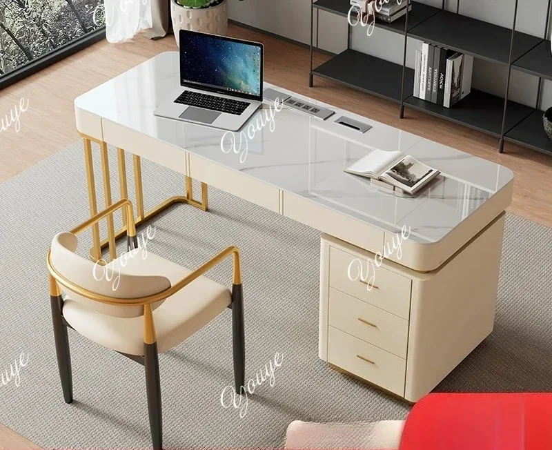 N49 J Italian Minimalist Rock Slab Desk Home Desk Study Light Luxury Modern Design Computer Writing Desk ,only Table , No Chair