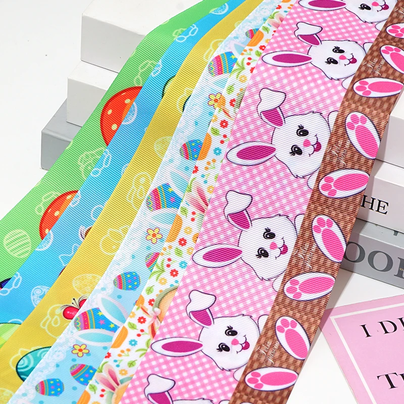 DIY Cartoon Easter Egg Bunny Printed Grosgrain Ribbon For Craft Supplies Sewing Accessories 5 Yards. 88167