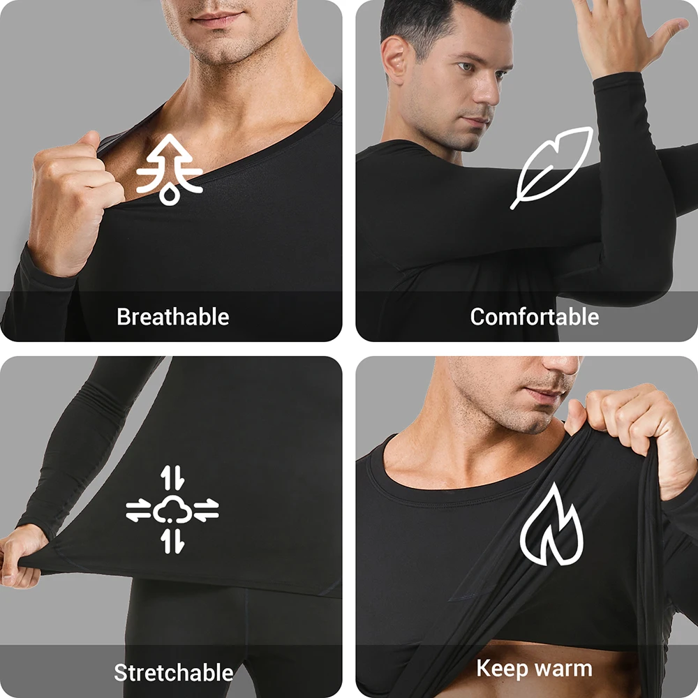 Men\'s Thermal Underwear Set Winter Clothes Thermal Shirt Tights Round Neck Thin Slim Fit Long Sleeve T-shirt Long Johns Suit