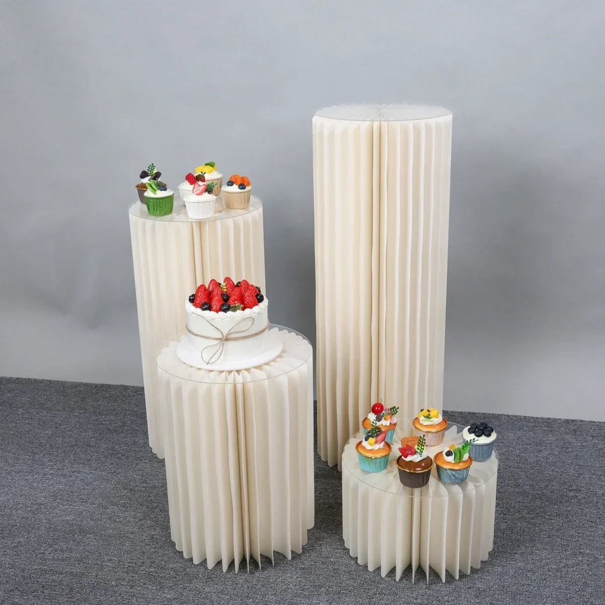 Cylinder Pedestal Stands Parties Round Foldable Cardboard Display Columns Cylinder Cake Tables Party Wedding Birthday Backdrop