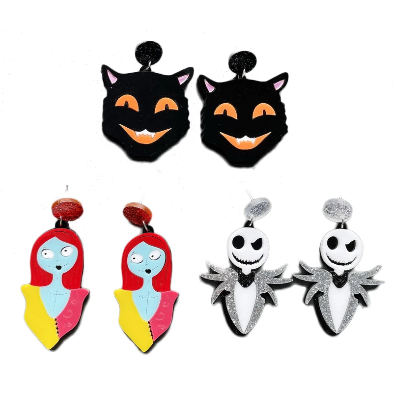 Horror Black Fangs Cat Halloween Earrings For Women Hallowmas Costume Cosplay Ghost Doll Skeleton Drop Dangle Earrings Party