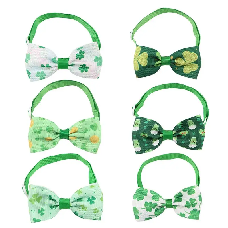 St Patrick's Day Dog Collar Bows 6pcs Holiday Green Irish Puppy Shamrock Bowties St Patrick's Day Pet Costume Cat Supplies Pet