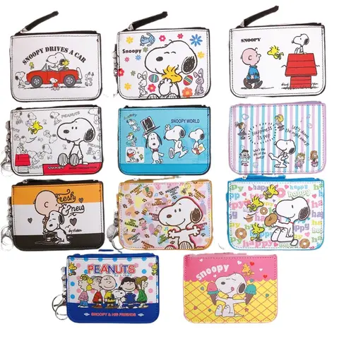 Monederos Snoopy Charlie Brown, billetera bonita para mujer, tarjetero con cremallera Woodstock de ocio, monedero, estuches para mujer, regalos