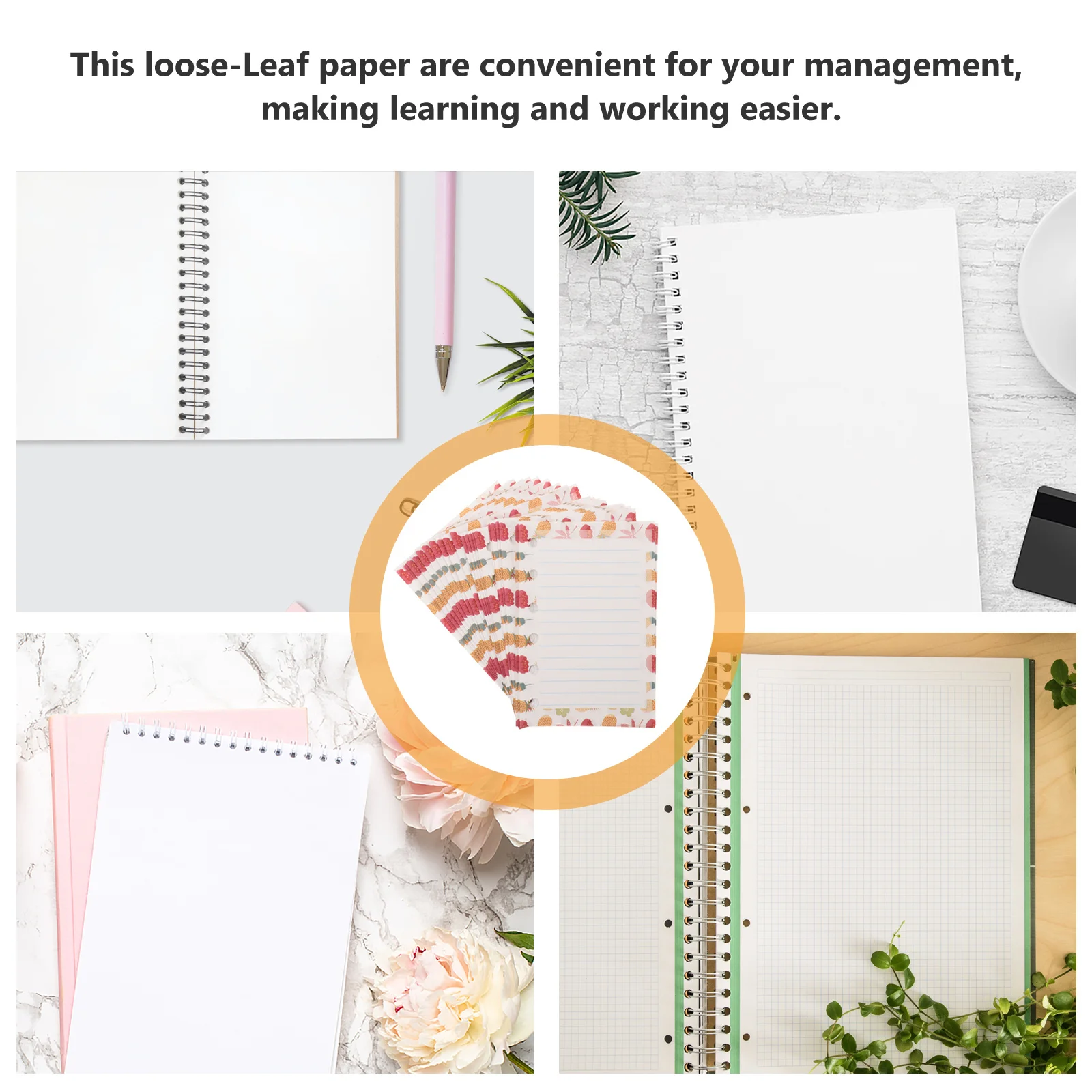 

3Pcs Simple Loose-Leaf Paper A7 6 Hole Refill Paper Smooth Texture Bright Patterns for Office School Personal Organization