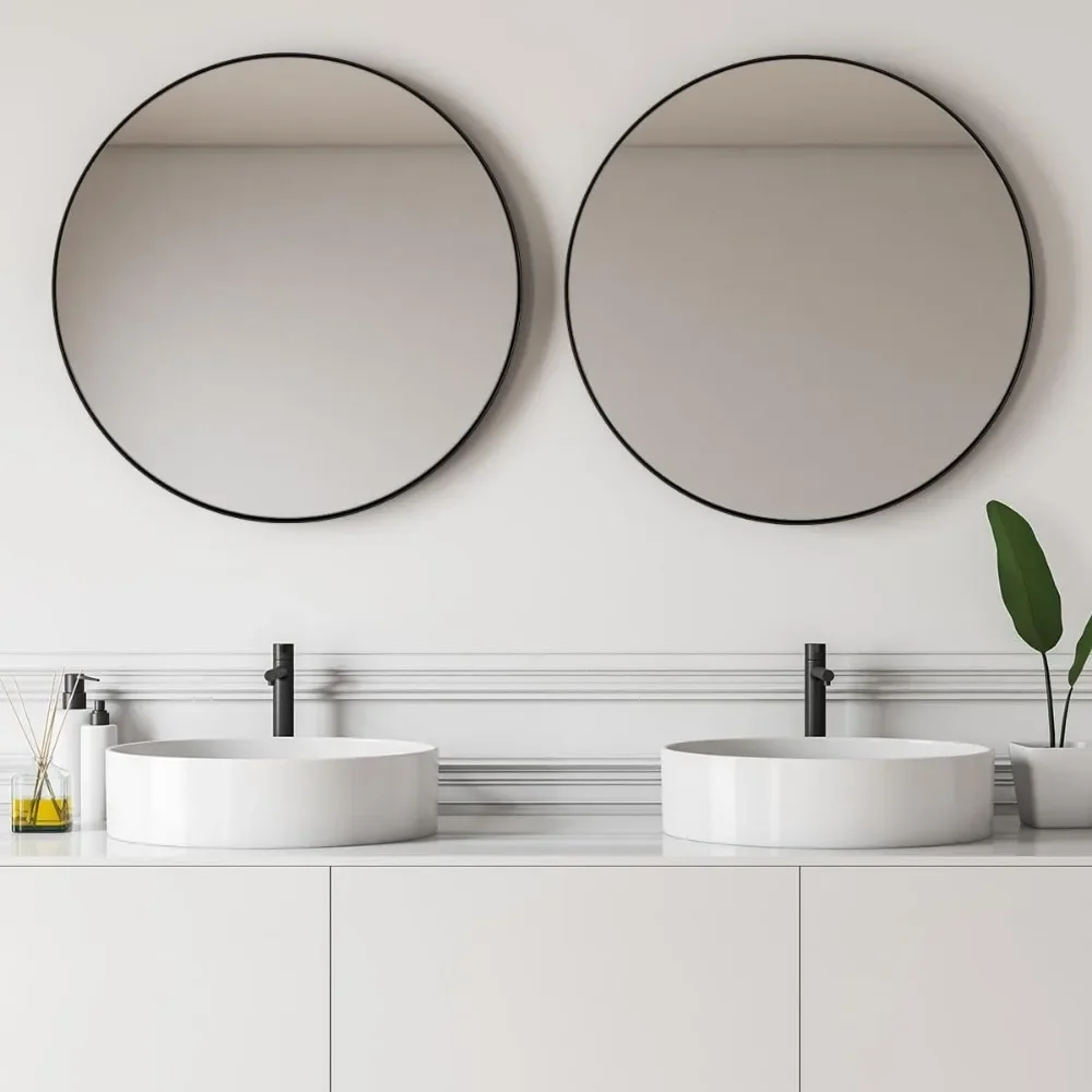 Wall Mirror Bathroom, 30 Inch Black Circle Mirror Premium Stainless Steel Metal Frame Wall Mounted Bathroom, Entryway, Vanity