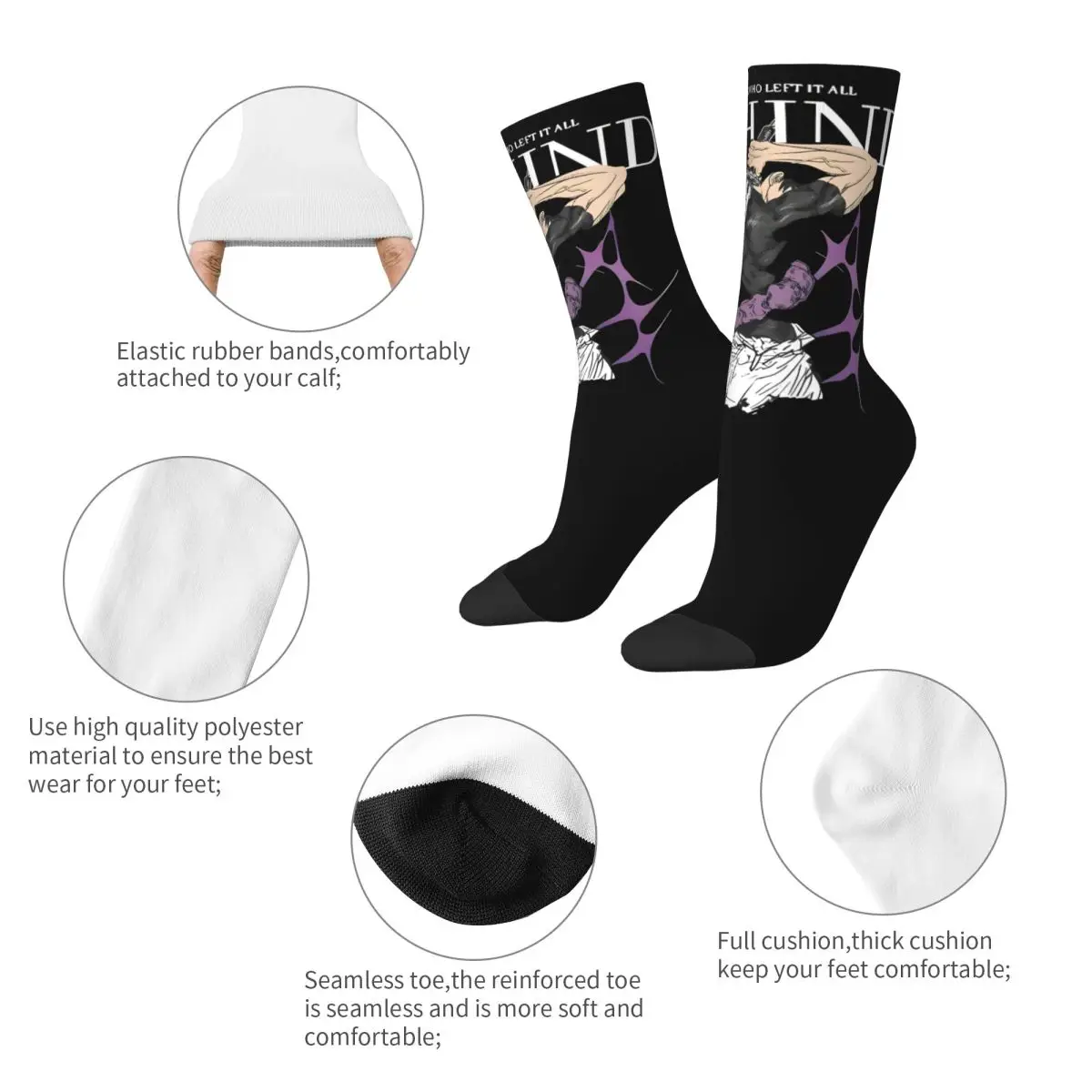 Retro Toji Fushiguro Basketball Socks Jujutsu Kaisen Japanese Anime Polyester Middle Tube Socks for Women Men Breathable