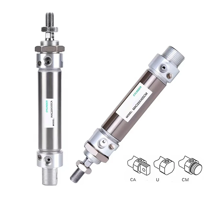 MAC Mini Stainless Steel Pneumatic Cylinder Adjustable Reciprocating Buffer Type With Magnet MAC16/20/25/32/40-Stroke25-200mm