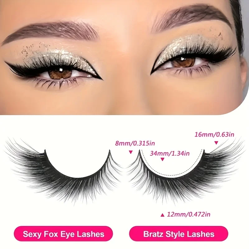 10 pairs of false eyelashes, natural L-shaped cat eye false eyelashes, fluffy eyelashes 3D extension 10 pairs of 16mm eyelashes