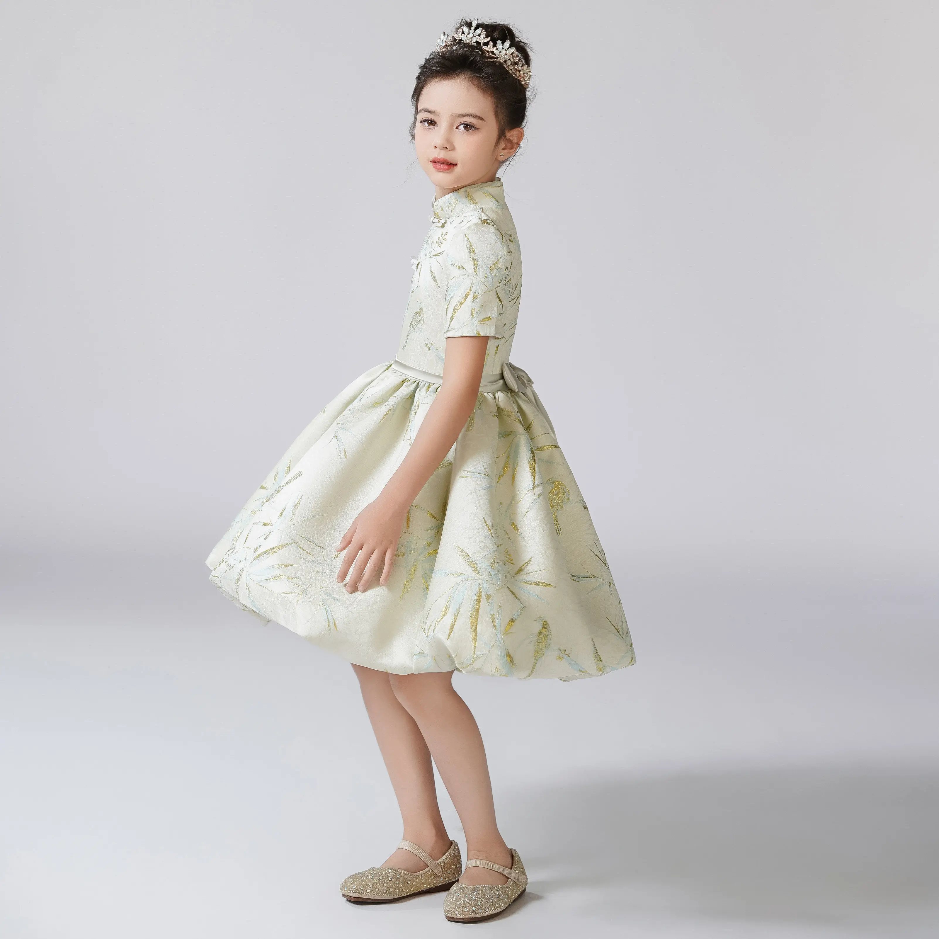 Dideyttawl Short High-Neck Girl Dress Knee Length Junior Concert Birthday Party Pageant Gown Children wedding dress