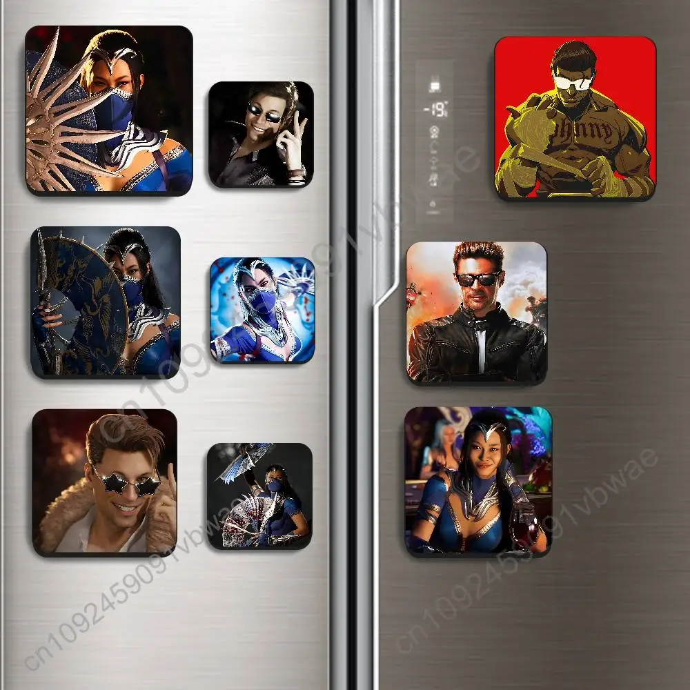 Kitana Johnny Cage Mortal Kombat Black Square Plastic Fridge Magnet, for Magnetic Sticker No Trace Left, Durable Smooth Textured