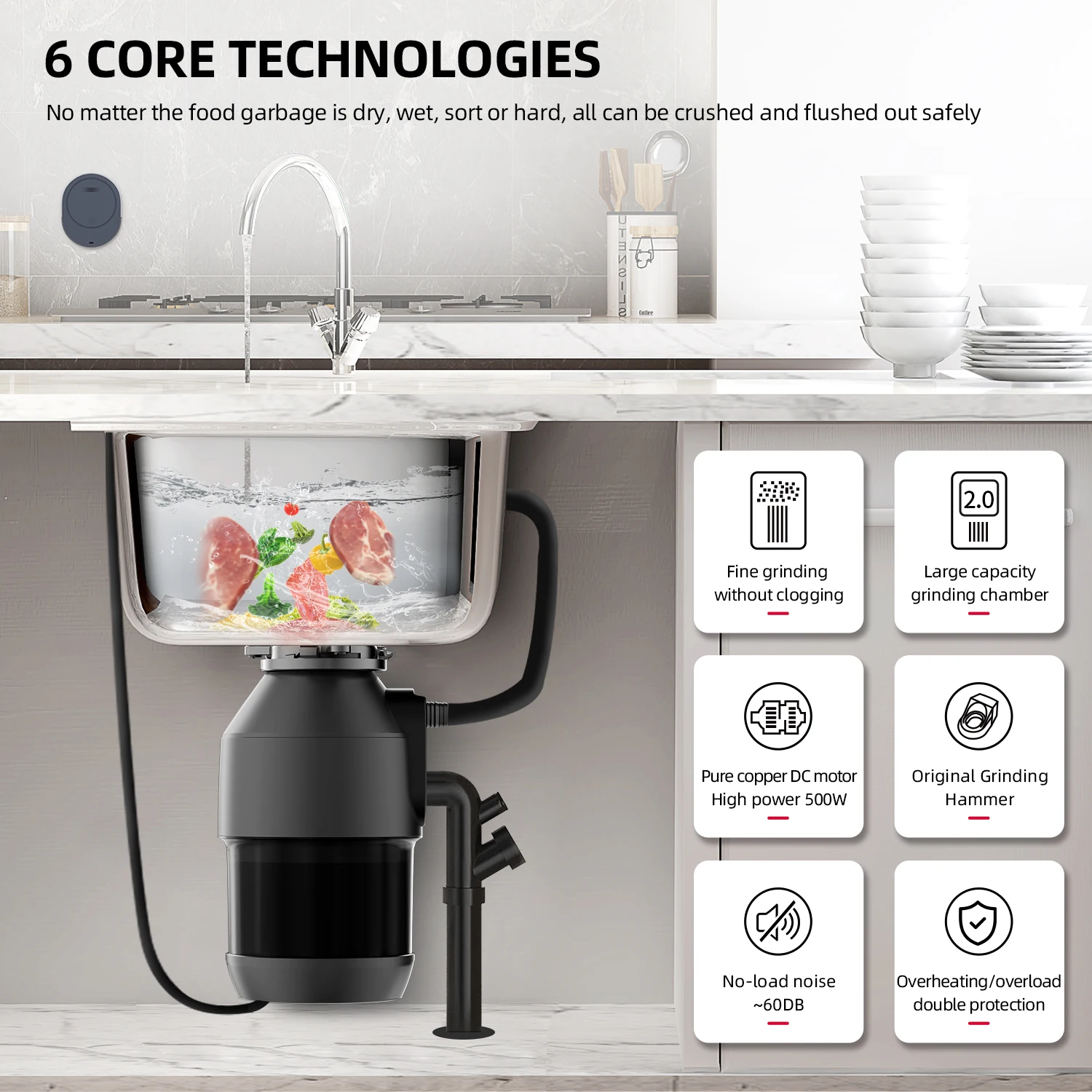 مصنع المنزلية الفولاذ المقاوم للصدأ المطبخ الغذاء التخلص من النفايات بالوعة طاحونة التيار المتناوب الكهربائية المستمرة القمامة التخلص
