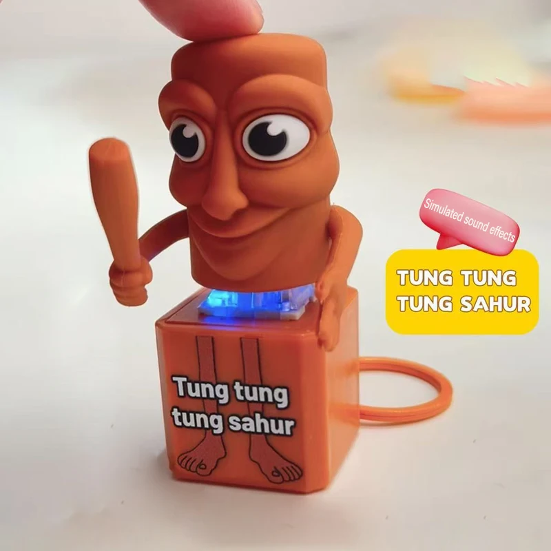 New Tralalero Tralala Tungtungtung Wooden Stick Man Button Keychain with Luminous Pendant - Anime Peripheral Decor Gift Toys